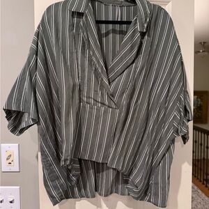 Anthropologie Olive and White Striped Blouse